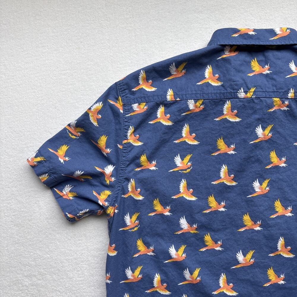 Quiksilver Button Down Shirt Mens Large Blue Tropical Bird Print Modern Fit S/S - Picture 15 of 16